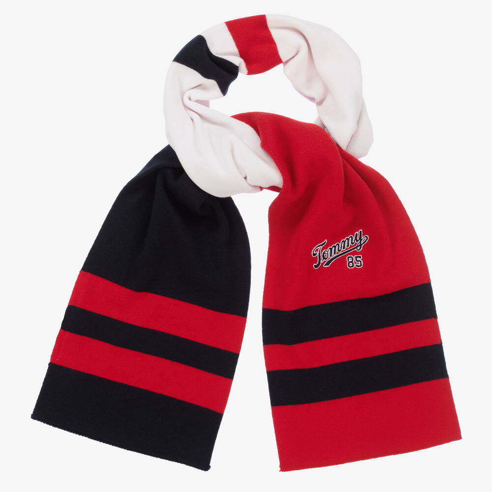 Tommy Hilfiger - Red & Blue Organic Cotton Striped Scarf | Childrensalon