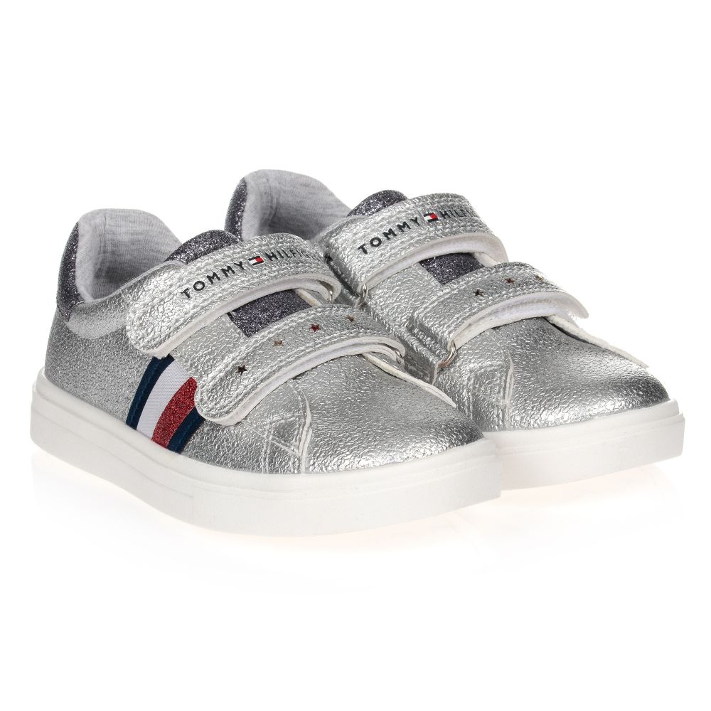Tommy Hilfiger - Silver Faux Leather Trainers | Childrensalon