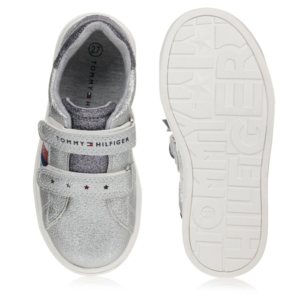 Tommy Hilfiger Silver Faux Leather Trainers Childrensalon Outlet