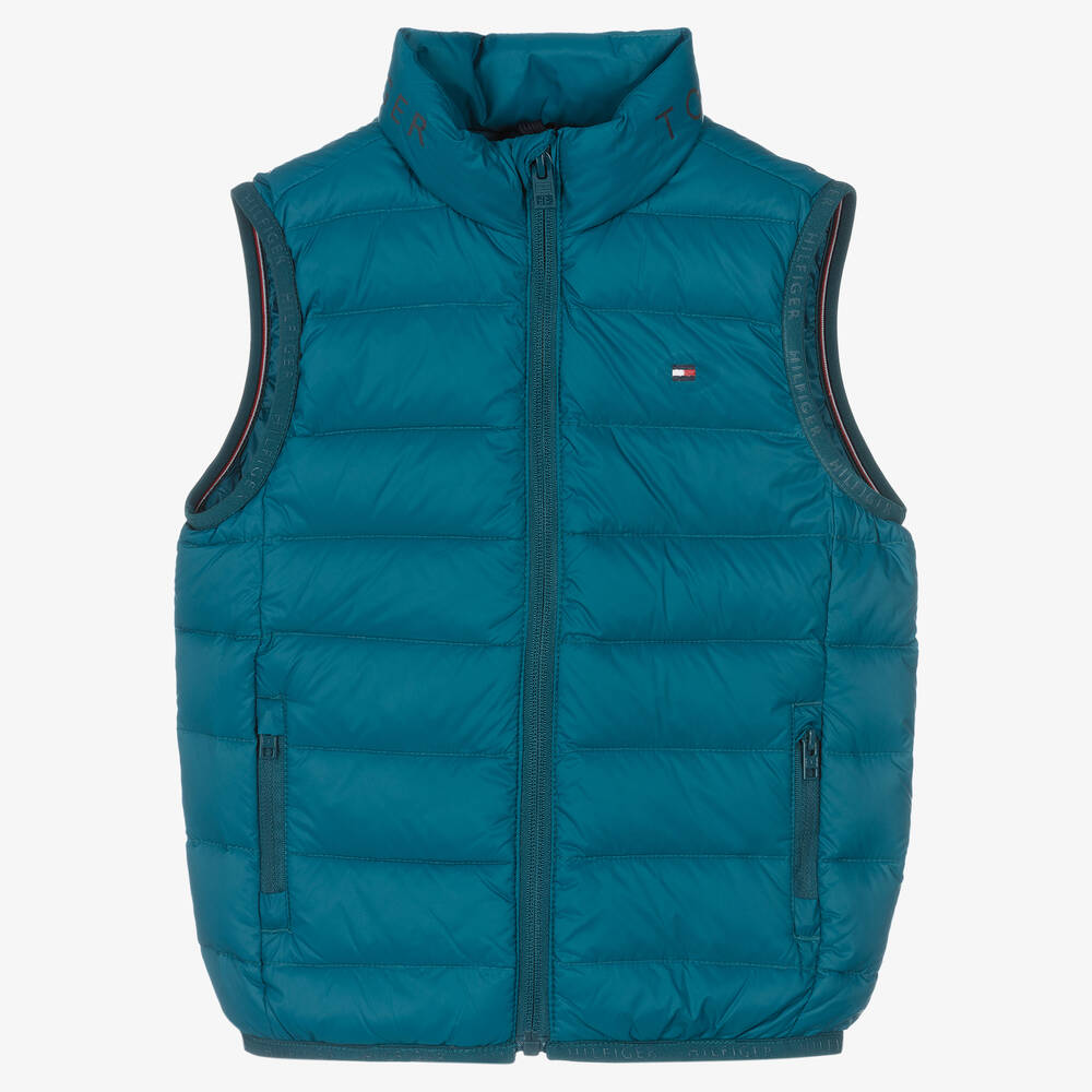 Tommy Hilfiger - Teal Blue Down Puffer Gilet | Childrensalon