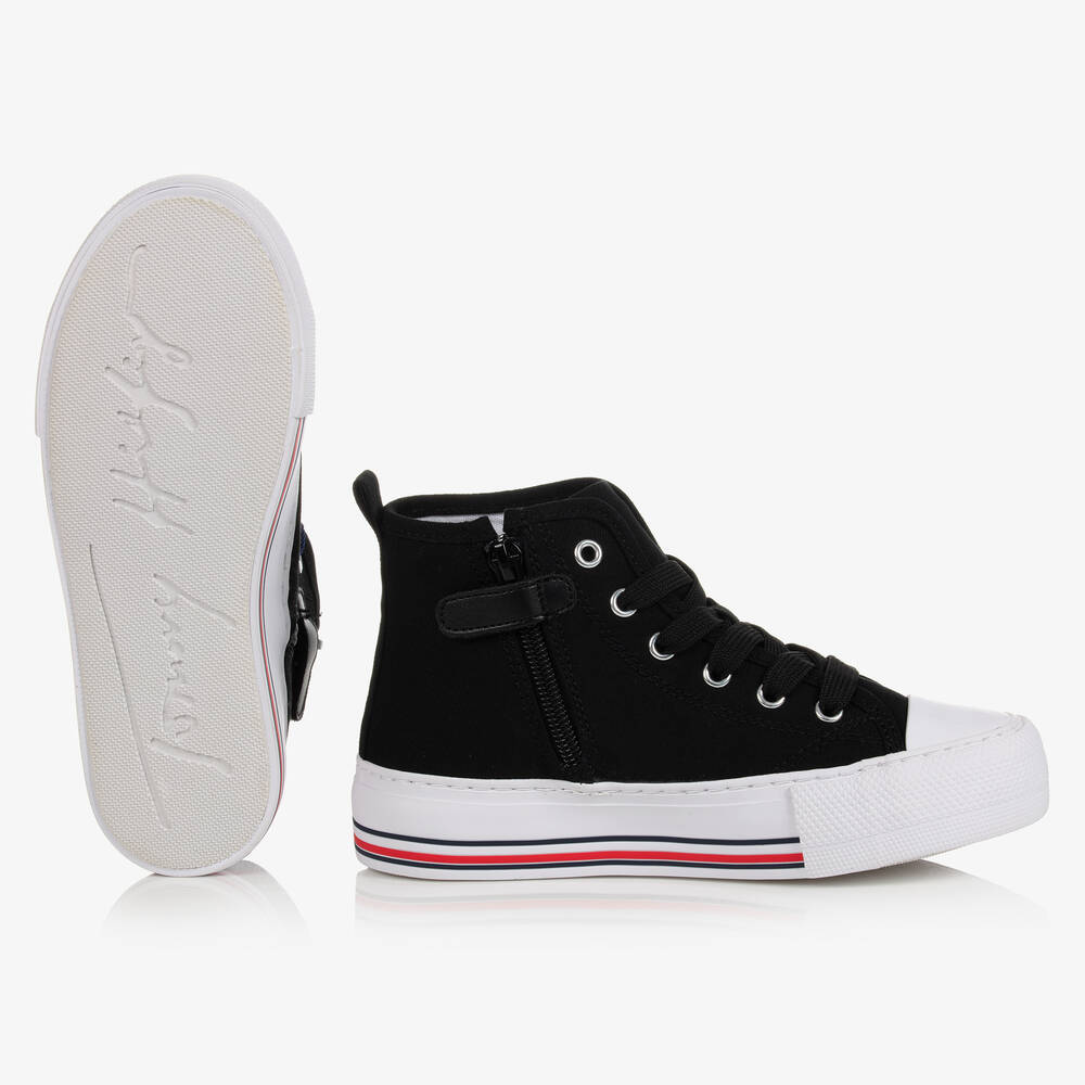 Tommy Hilfiger-Teen Black Canvas High-Top Trainers | Childrensalon Outlet