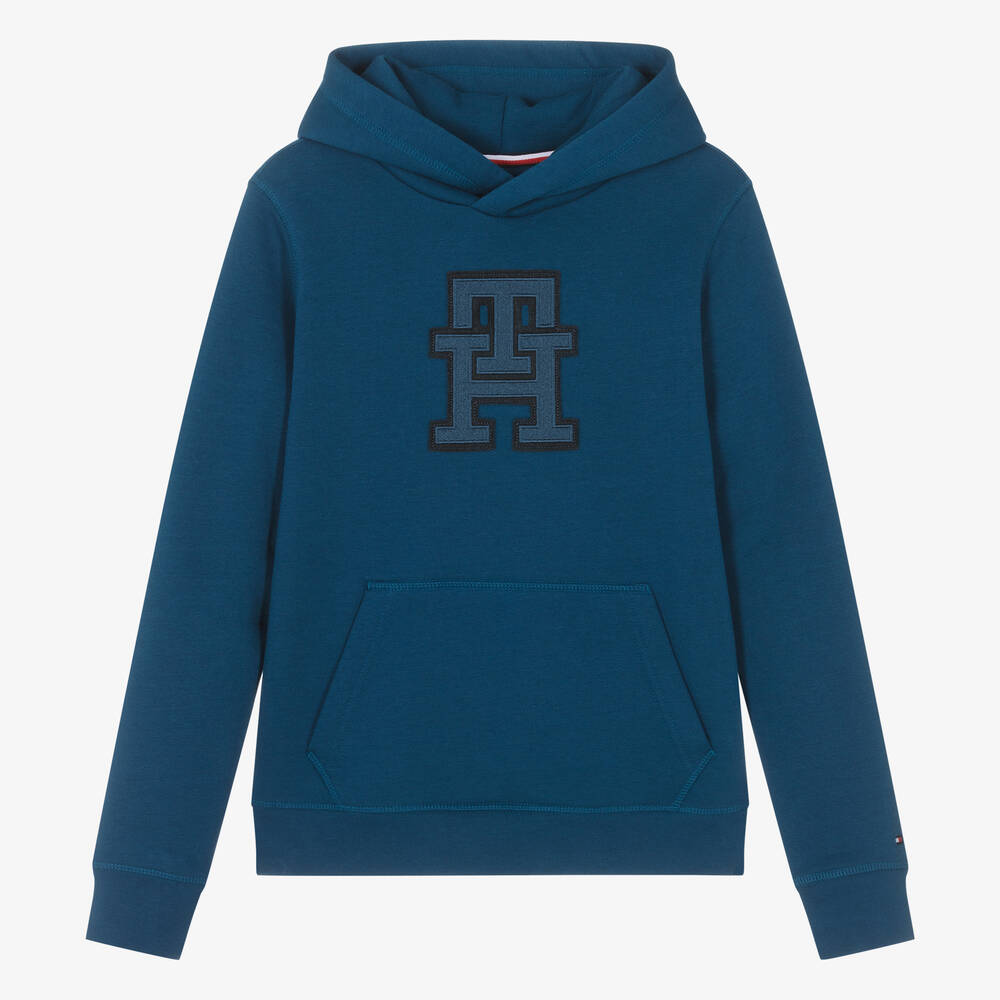 Tommy Hilfiger - Teen Blue Cotton Monogram Hoodie | Childrensalon