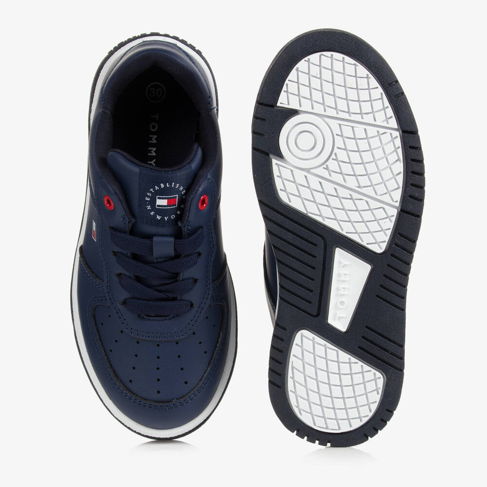 Tommy Hilfiger-Teen Blue Faux Leather Trainers | Childrensalon Outlet