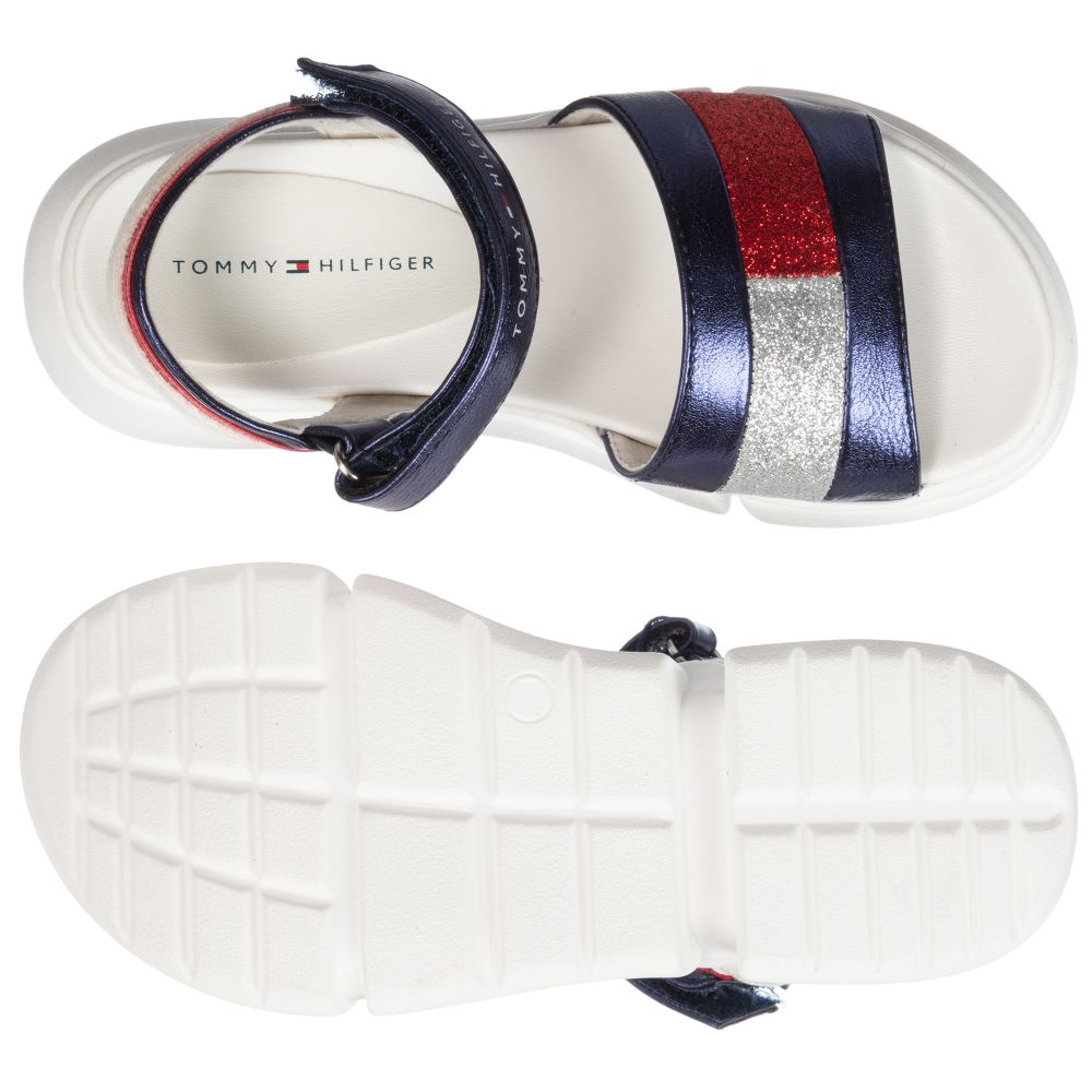 Tommy Hilfiger-صندل جلد إصطناعي لون كحلي وفضّي للبنات | Childrensalon Outlet