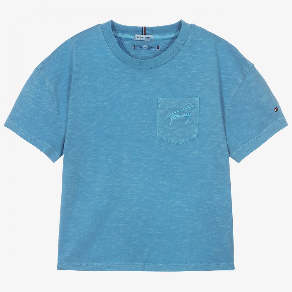 Tommy Hilfiger - Голубая укороченная футболка для подростков | Childrensalon