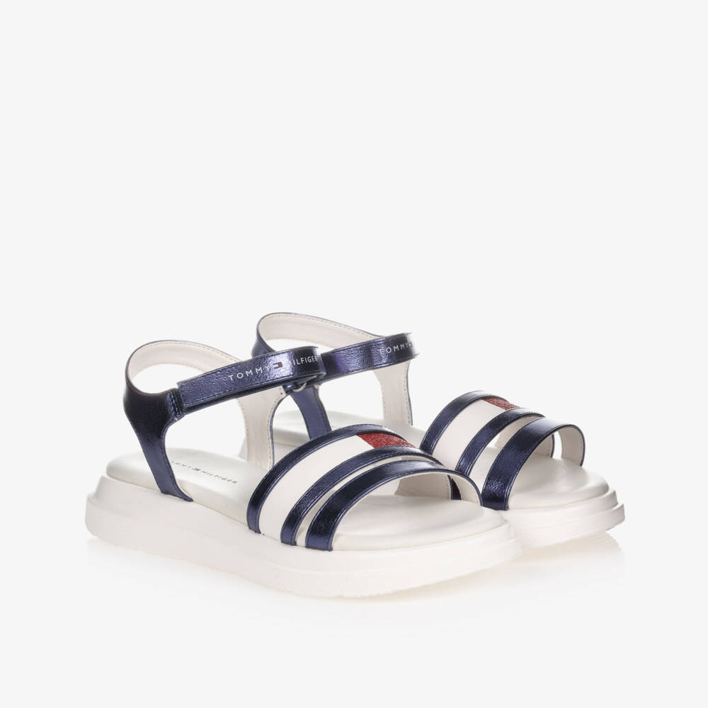 Tommy Hilfiger-صندل تينز بناتي لون أبيض وأزرق ميتاليك | Childrensalon Outlet