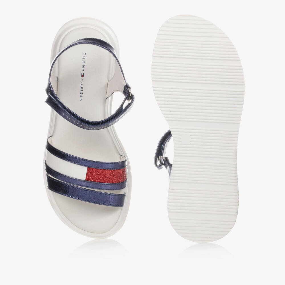 Tommy Hilfiger-صندل تينز بناتي لون أبيض وأزرق ميتاليك | Childrensalon Outlet