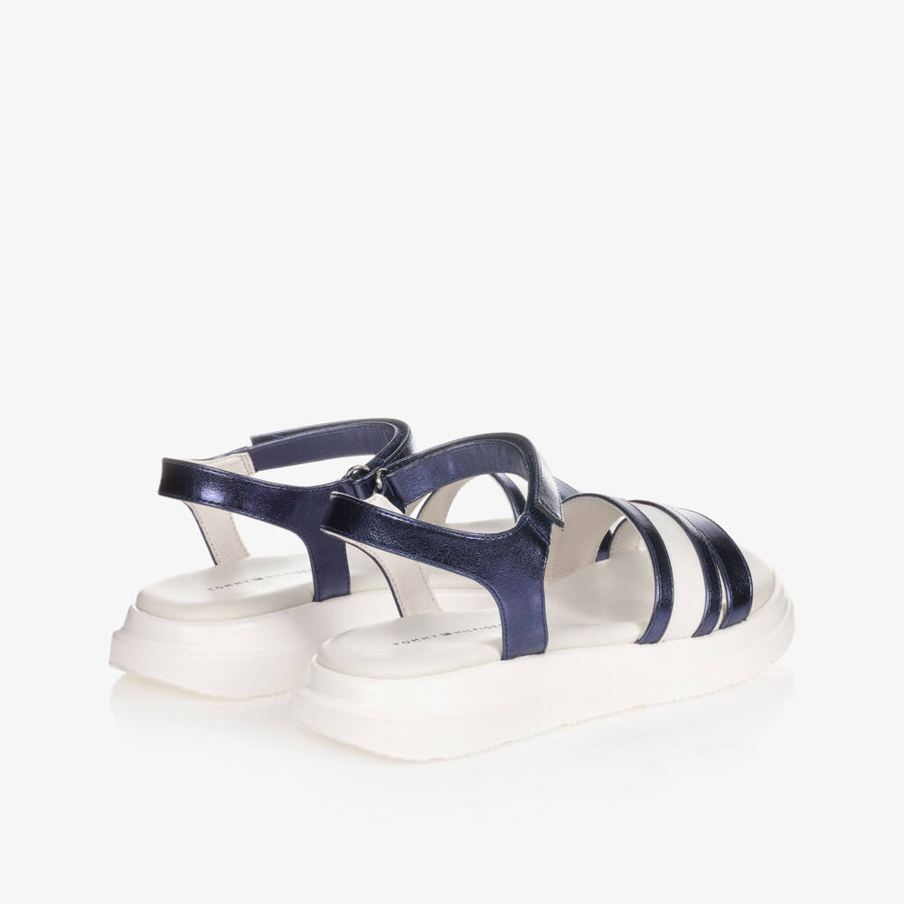 Tommy Hilfiger-صندل تينز بناتي لون أبيض وأزرق ميتاليك | Childrensalon Outlet