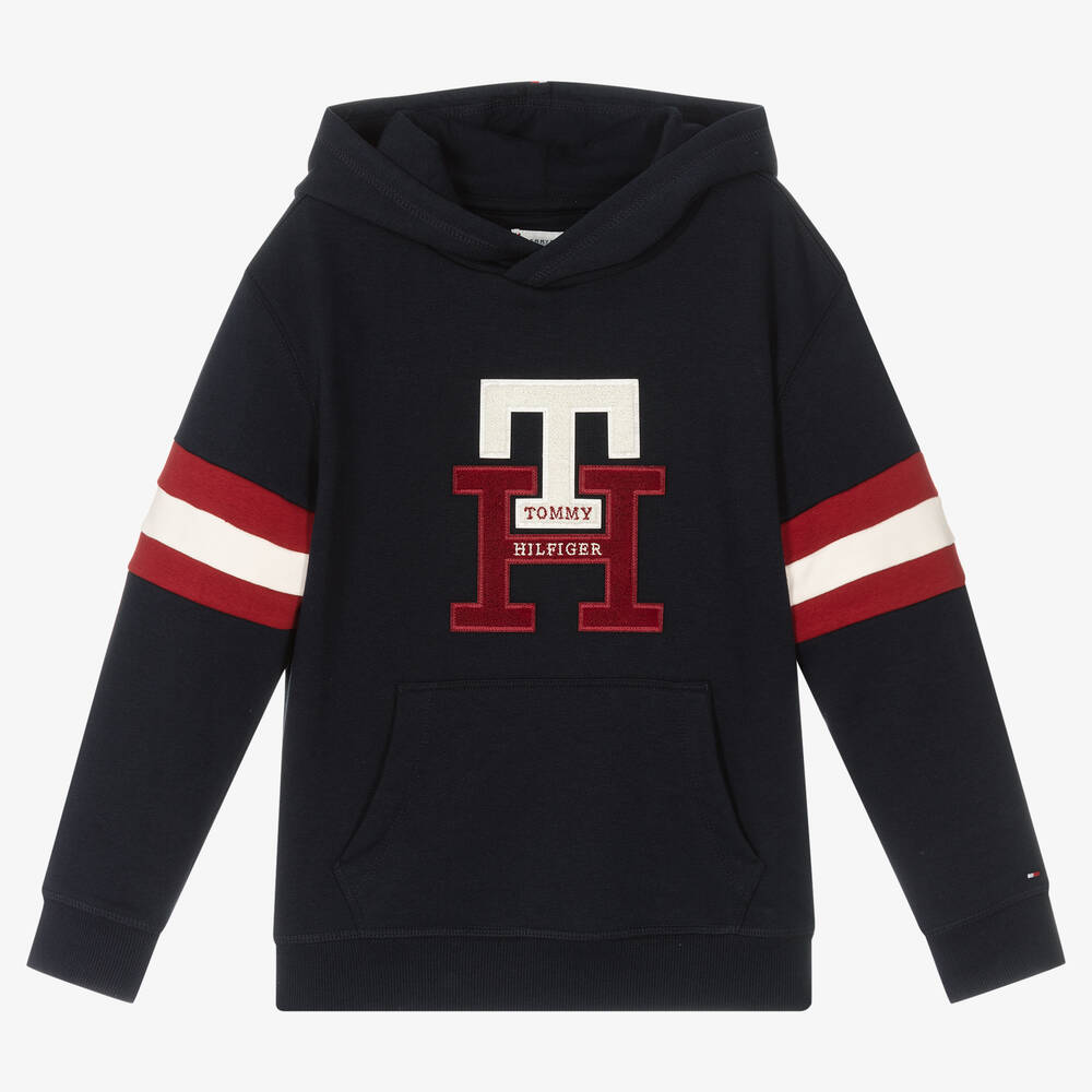 Tommy Hilfiger - Teen Blue & Red Monogram Logo Hoodie | Childrensalon