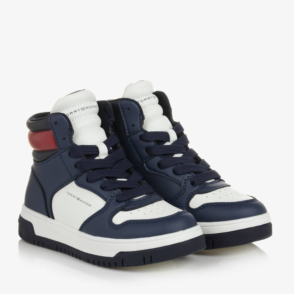 Tommy Hilfiger - Teen Blue & White High Top Trainers | Childrensalon