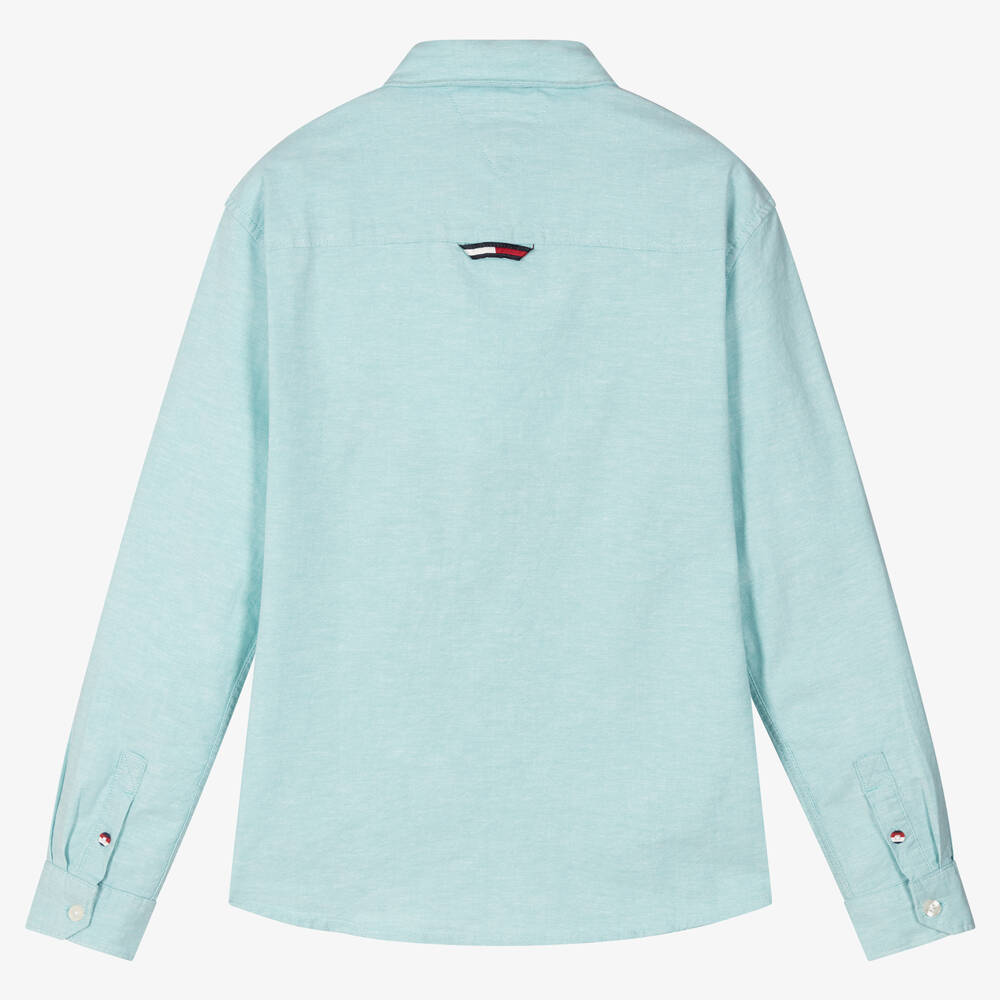 Tommy Hilfiger-Teen Boys Aqua Blue Cotton Logo Shirt | Childrensalon Outlet