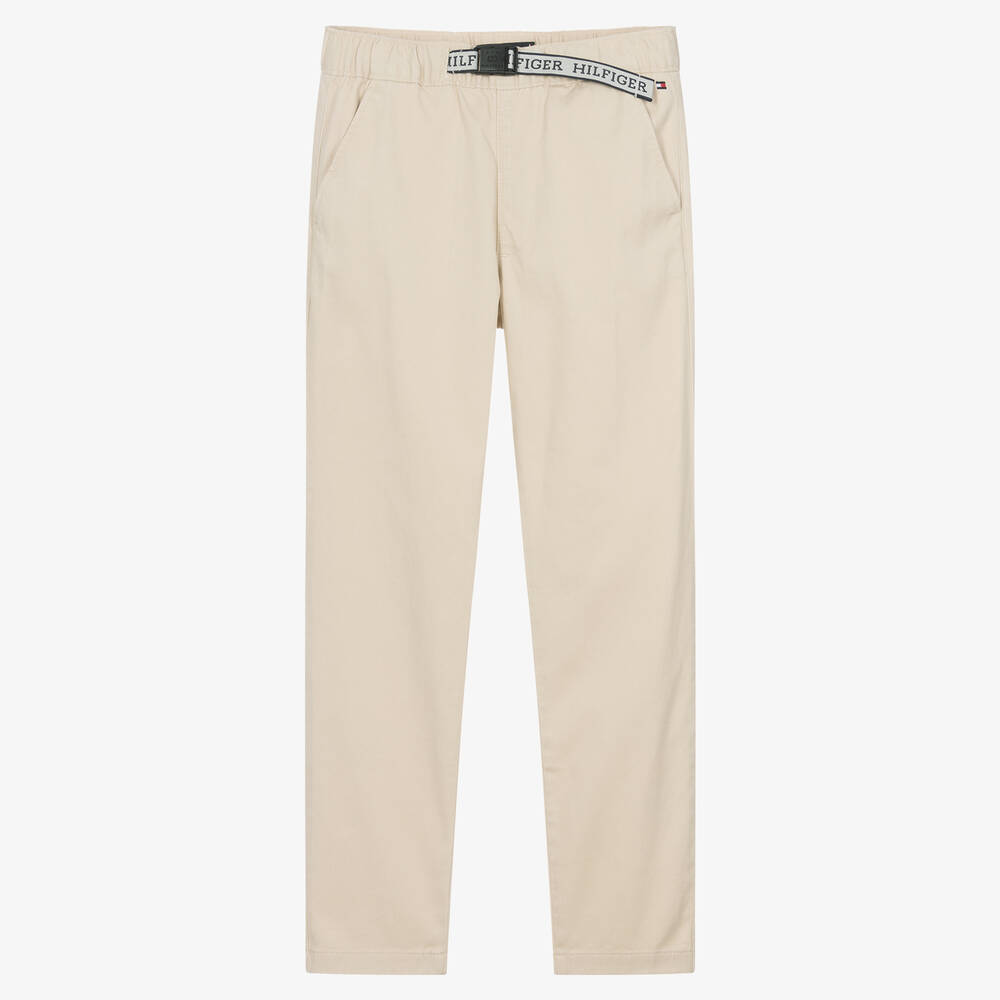 Tommy Hilfiger-Бежевые хлопковые брюки с поясом | Childrensalon Outlet