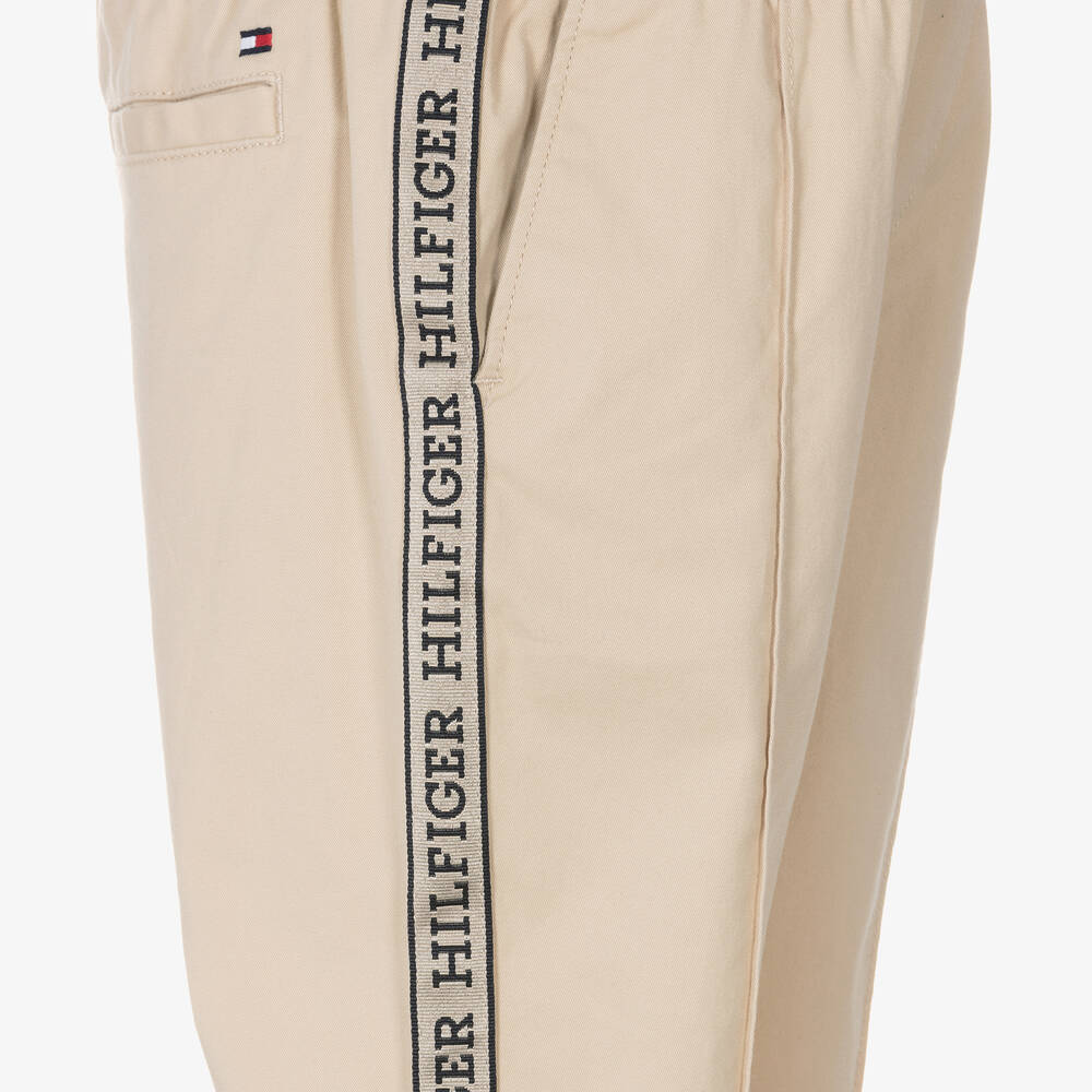 Tommy Hilfiger-Бежевые хлопковые брюки на кулиске для мальчиков-подростков | Childrensalon Outlet