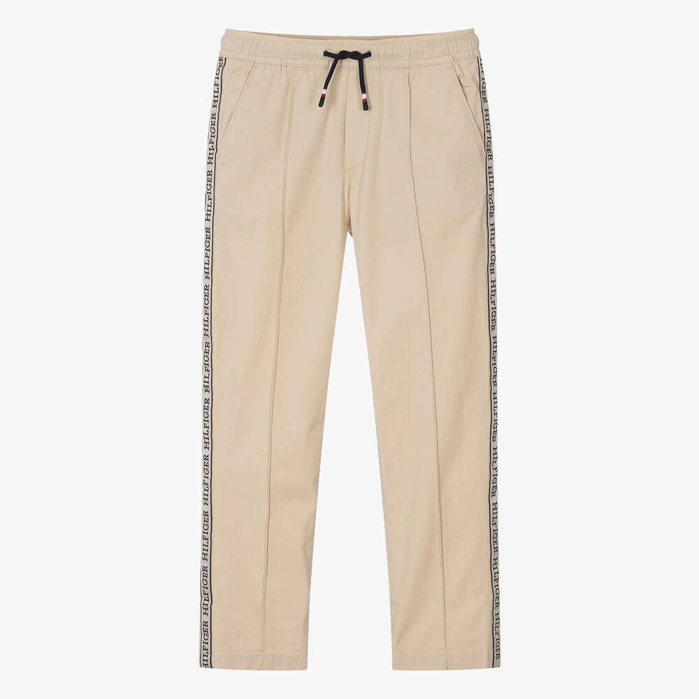 Tommy Hilfiger-Teen Boys Beige Cotton Drawstring Trousers | Childrensalon Outlet