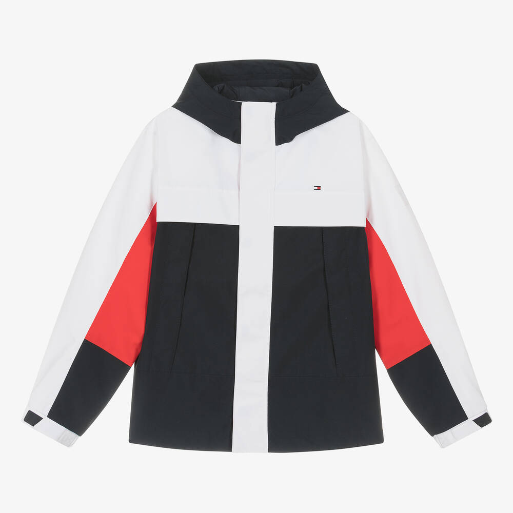 Tommy Hilfiger-Teen Boys Blue Colourblock Hooded Jacket | Childrensalon Outlet