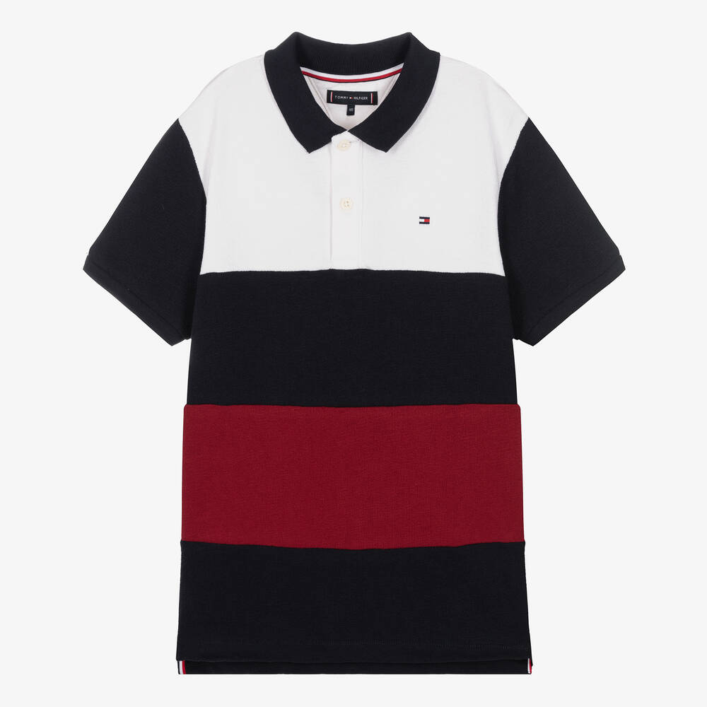 Tommy Hilfiger - Teen Boys Blue Colourblock Polo Shirt | Childrensalon