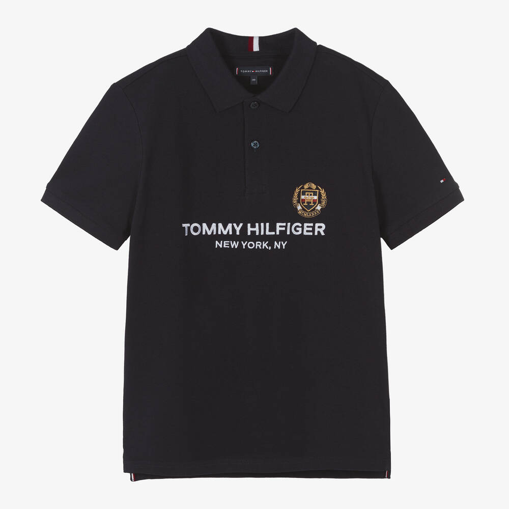 Tommy Hilfiger - Teen Boys Blue Cotton Logo Polo Shirt | Childrensalon