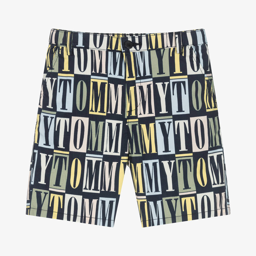 Tommy Hilfiger-Teen Boys Blue Cotton Logo Shorts | Childrensalon Outlet