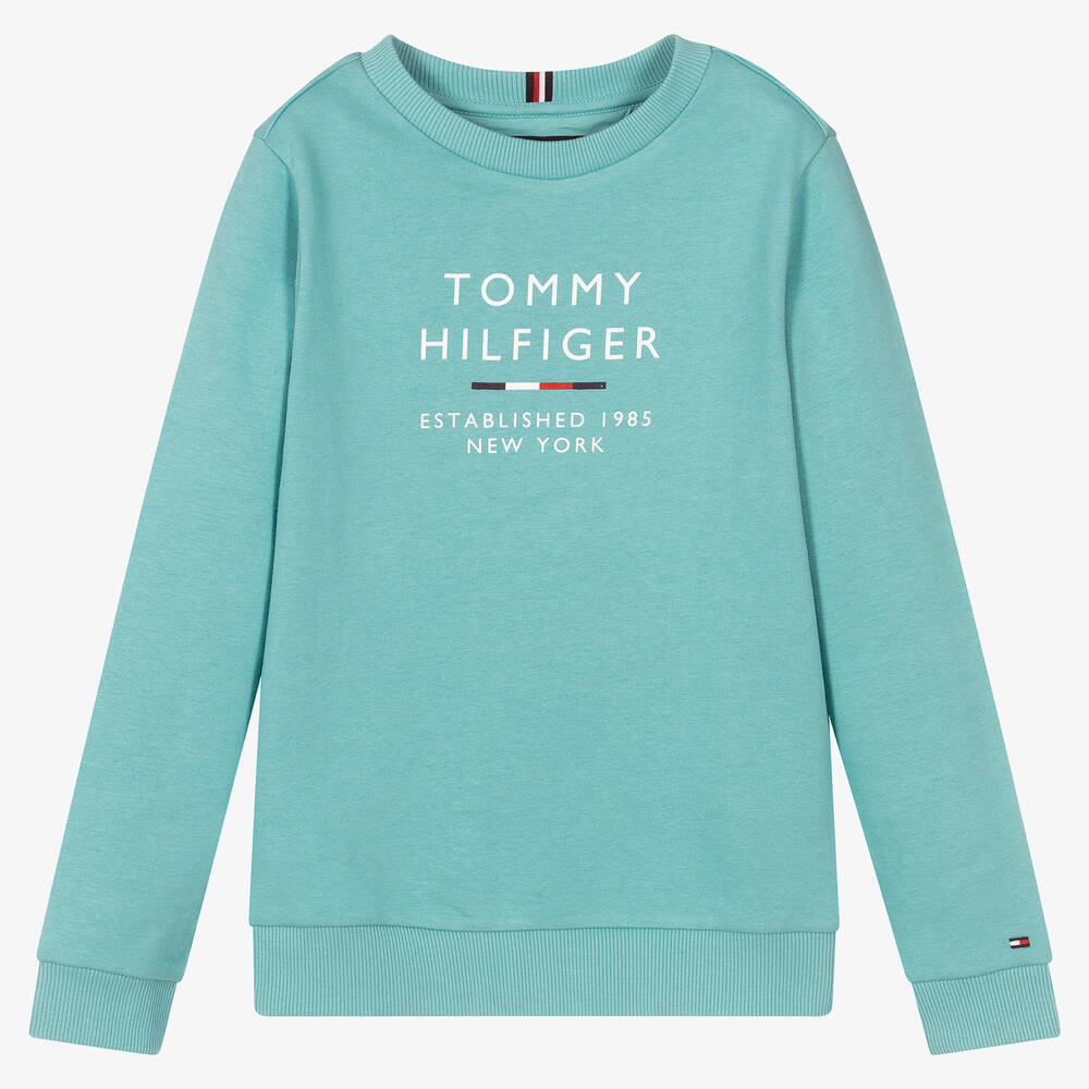 Tommy Hilfiger - سويتشيرت تينز ولادي قطن جيرسي لون أزرق تركواز | Childrensalon