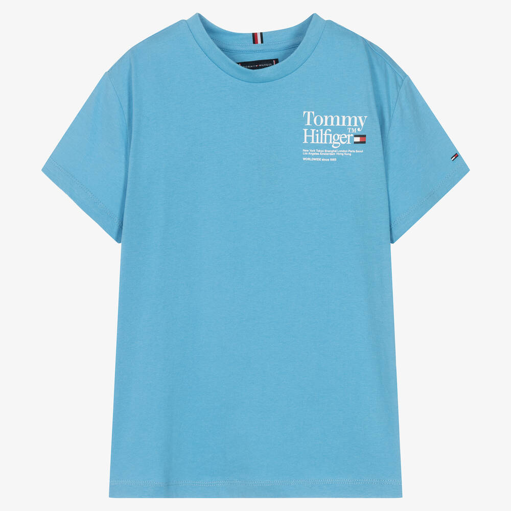 Tommy Hilfiger - T-shirt bleu en coton ado garçon | Childrensalon
