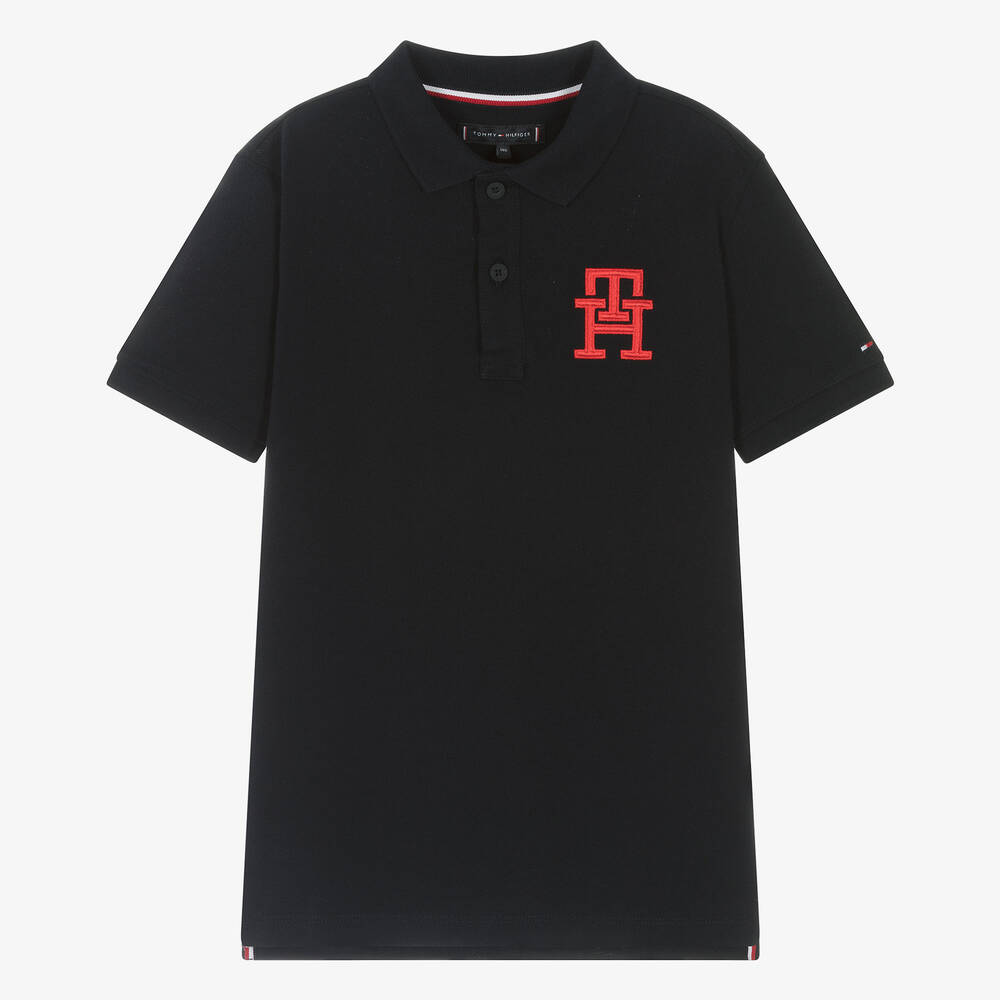 Tommy Hilfiger-Teen Boys Blue Cotton Monogram Polo Shirt | Childrensalon Outlet