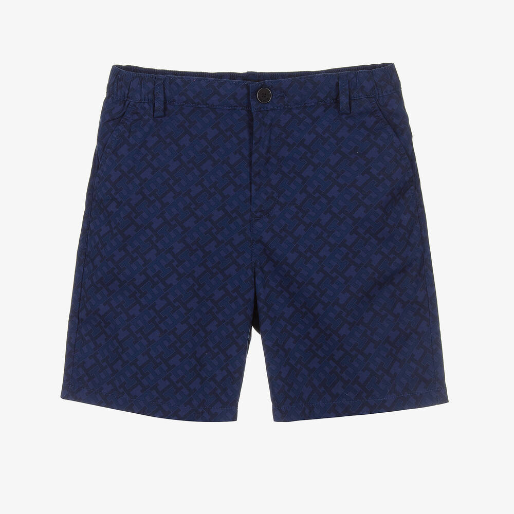 Tommy Hilfiger-Teen Boys Blue Cotton Monogram Shorts | Childrensalon Outlet