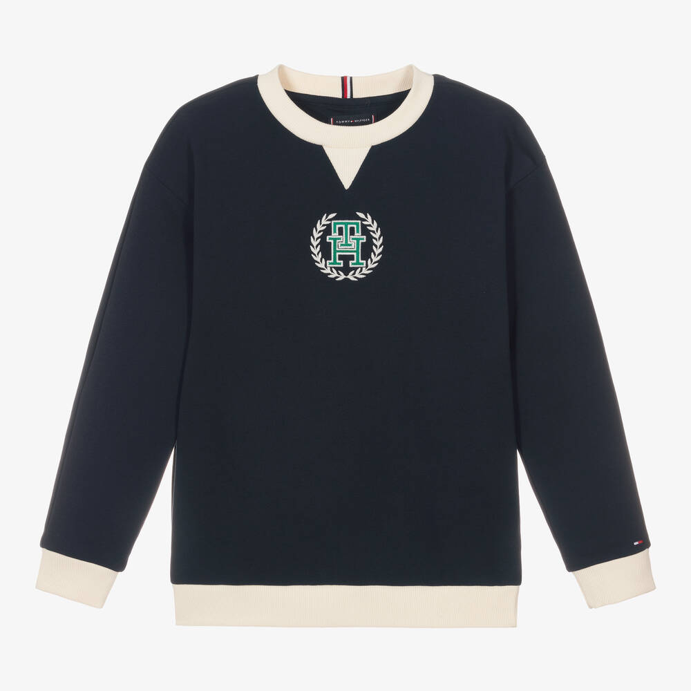 Tommy Hilfiger-Teen Boys Blue Cotton Monogram Sweatshirt | Childrensalon Outlet