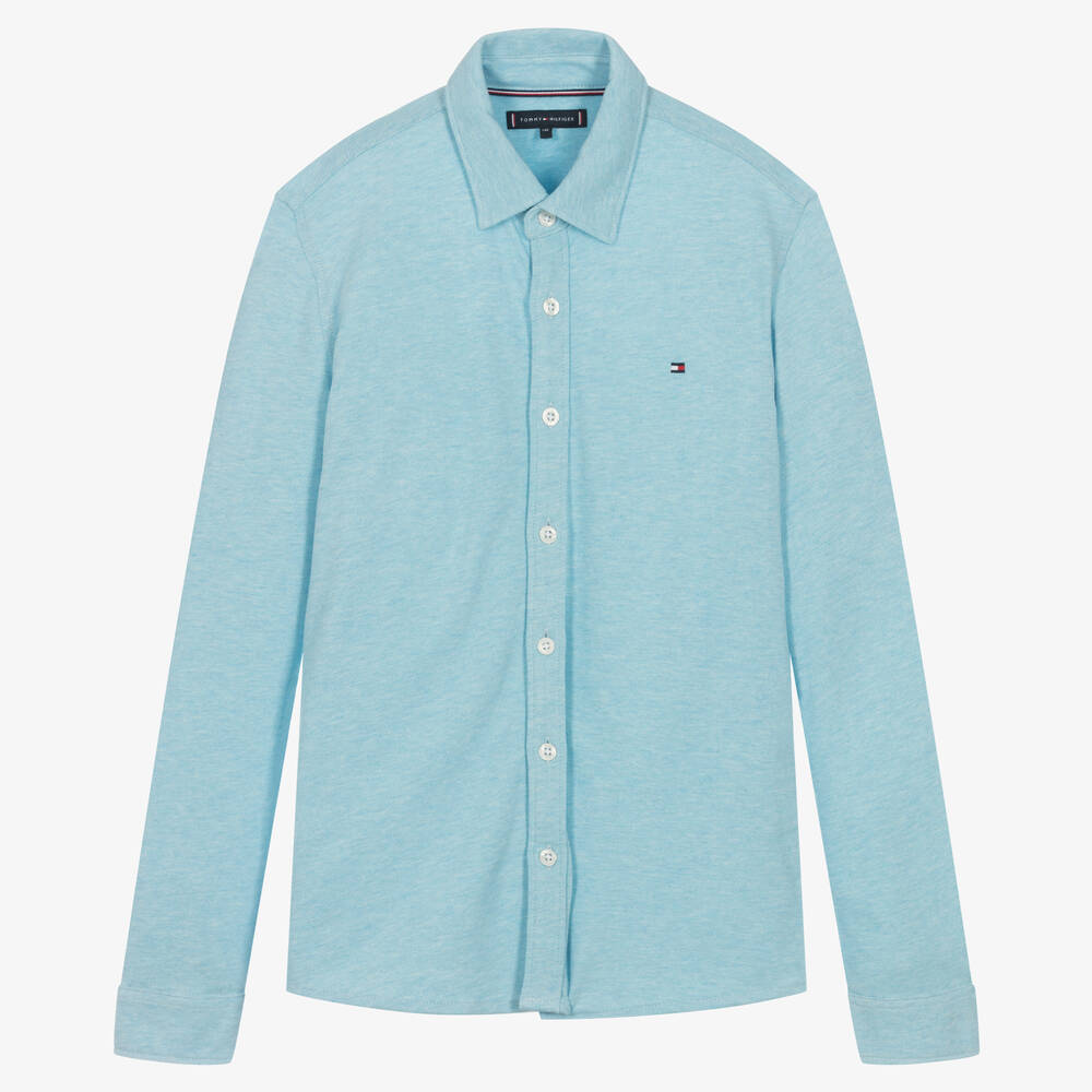 Tommy Hilfiger - Blaues Teen Hemd aus Baumwollpiqué | Childrensalon