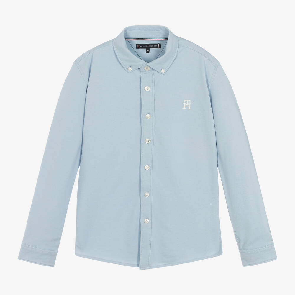 Tommy Hilfiger-Teen Boys Blue Cotton Piqué Shirt | Childrensalon Outlet