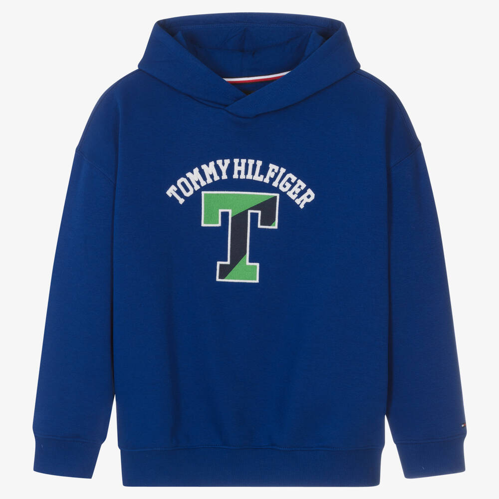 Tommy Hilfiger - Sweat à capuche bleu en coton style varsity ado garçon | Childrensalon