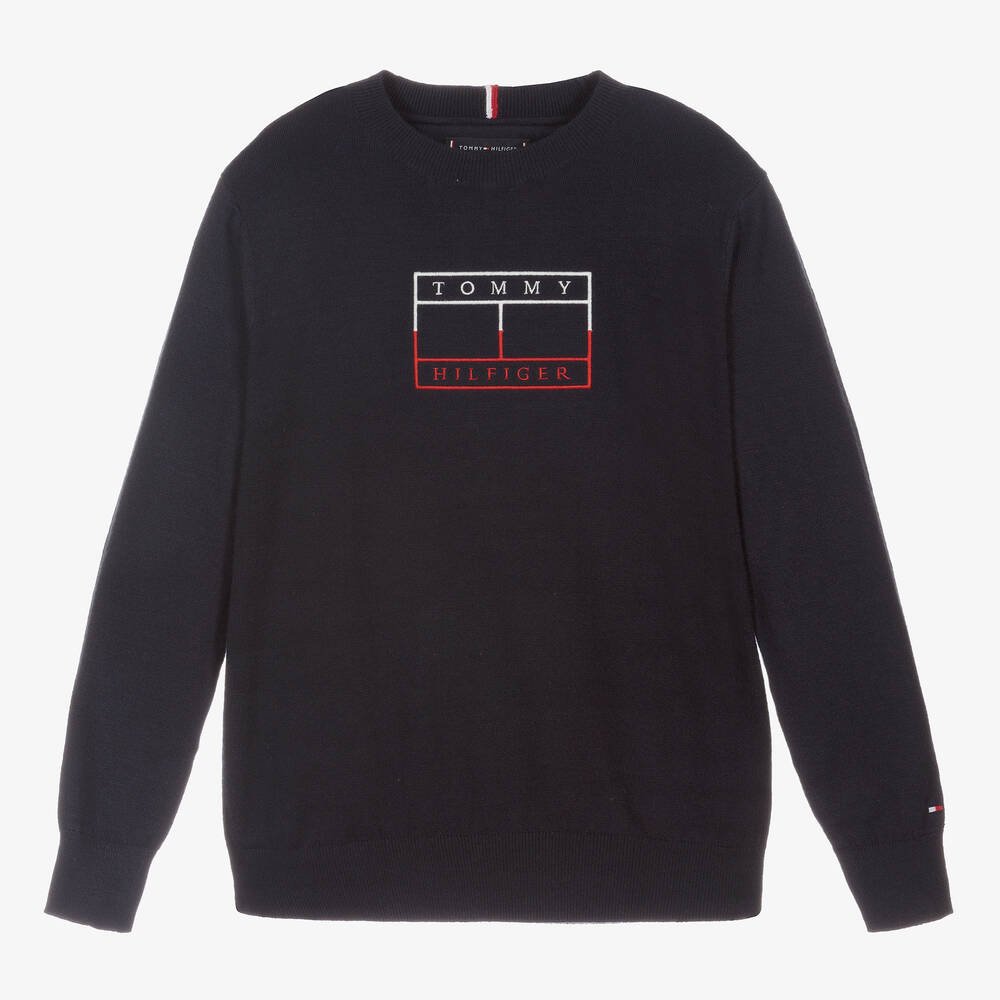 Tommy Hilfiger-Teen Boys Blue Knitted Sweater | Childrensalon Outlet