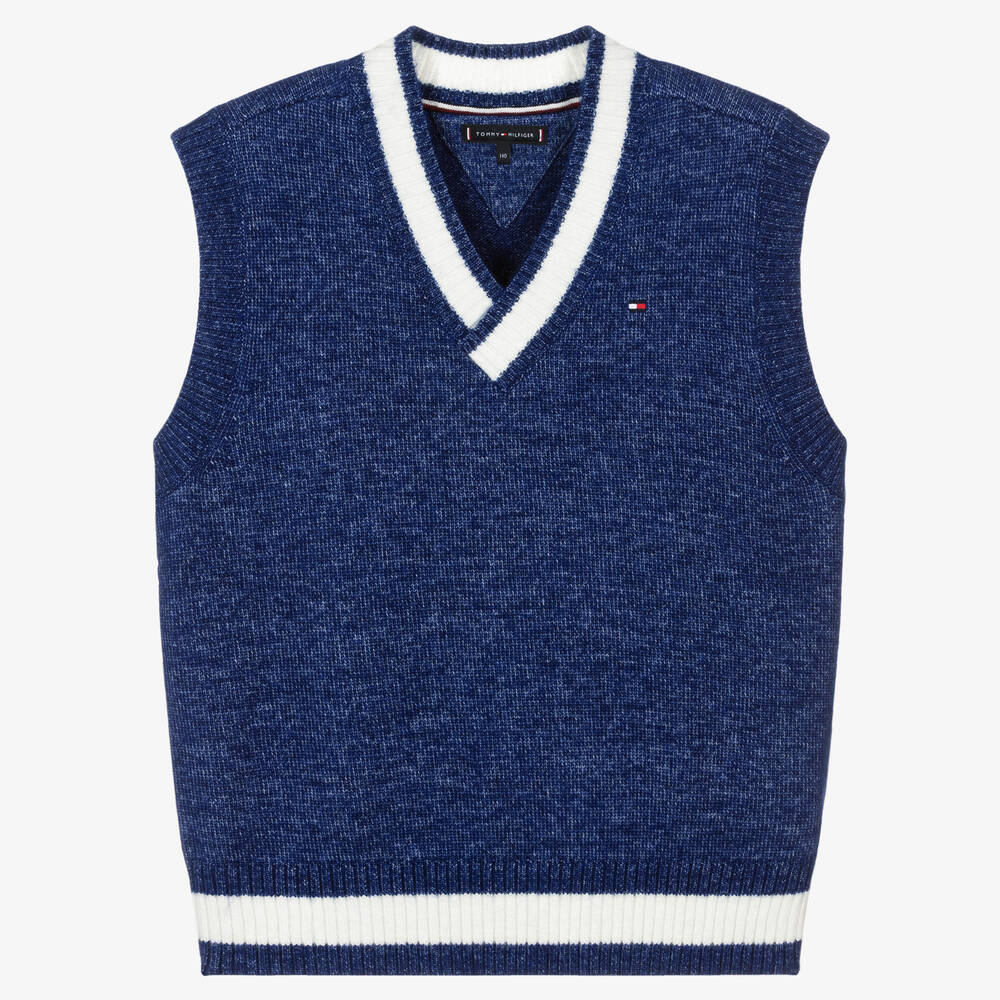 Tommy Hilfiger-Teen Boys Blue Knitted Varsity Tank Top | Childrensalon Outlet