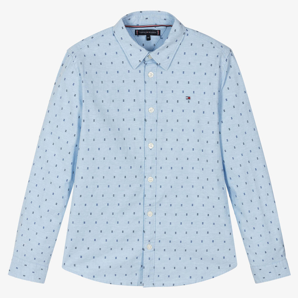 Tommy Hilfiger - Teen Boys Blue Oxford Cotton Logo Shirt | Childrensalon