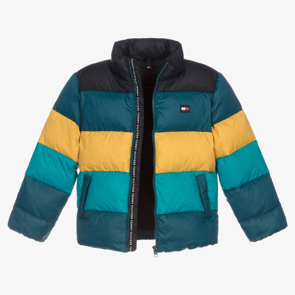 Tommy Hilfiger-جاكيت بافر تينز ولادي لون أزرق وأصفر | Childrensalon Outlet