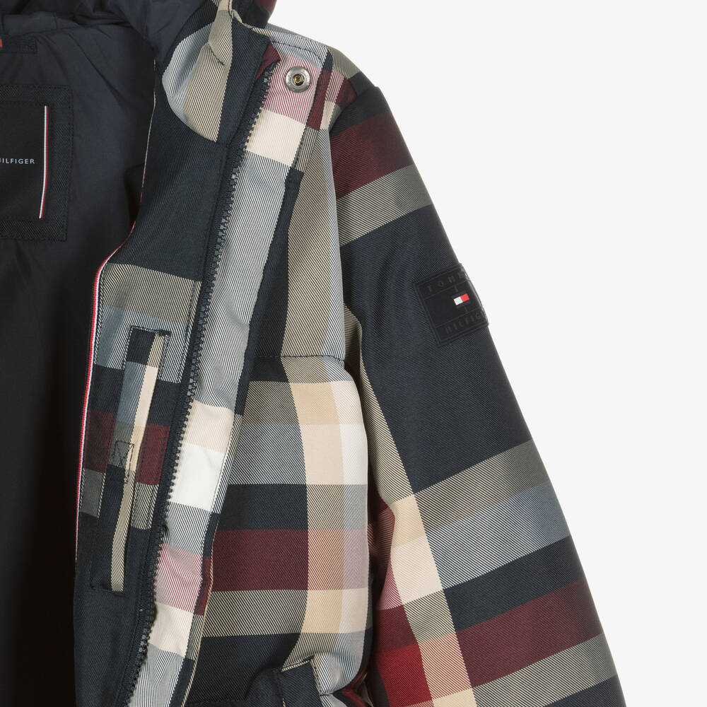 Tommy Hilfiger-Teen Boys Blue & Red Check Puffer Jacket | Childrensalon Outlet