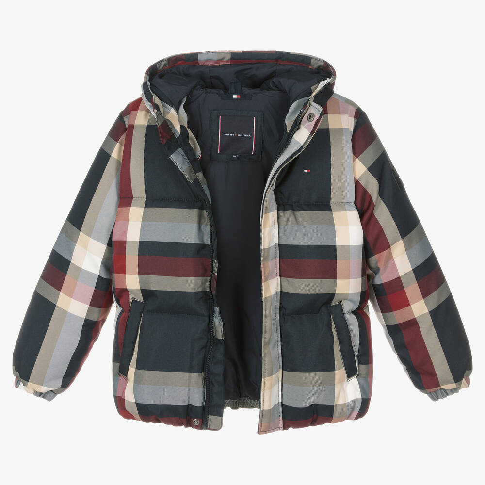 Tommy Hilfiger-Teen Boys Blue & Red Check Puffer Jacket | Childrensalon Outlet
