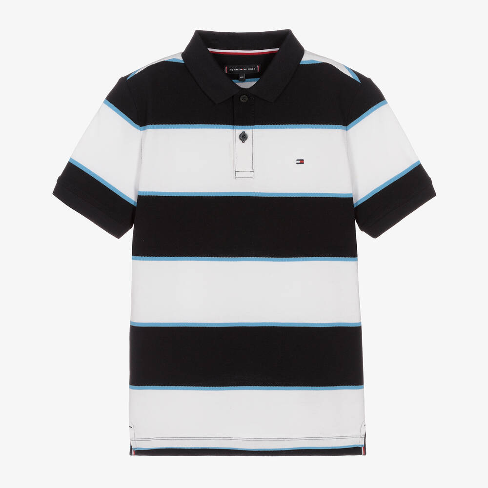 Tommy Hilfiger - Teen Boys Blue Striped Cotton Polo Shirt | Childrensalon