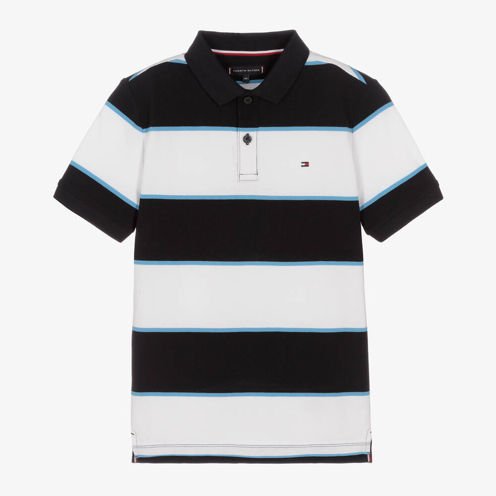 Tommy Hilfiger - Polo bleu rayé en coton ado garçon | Childrensalon