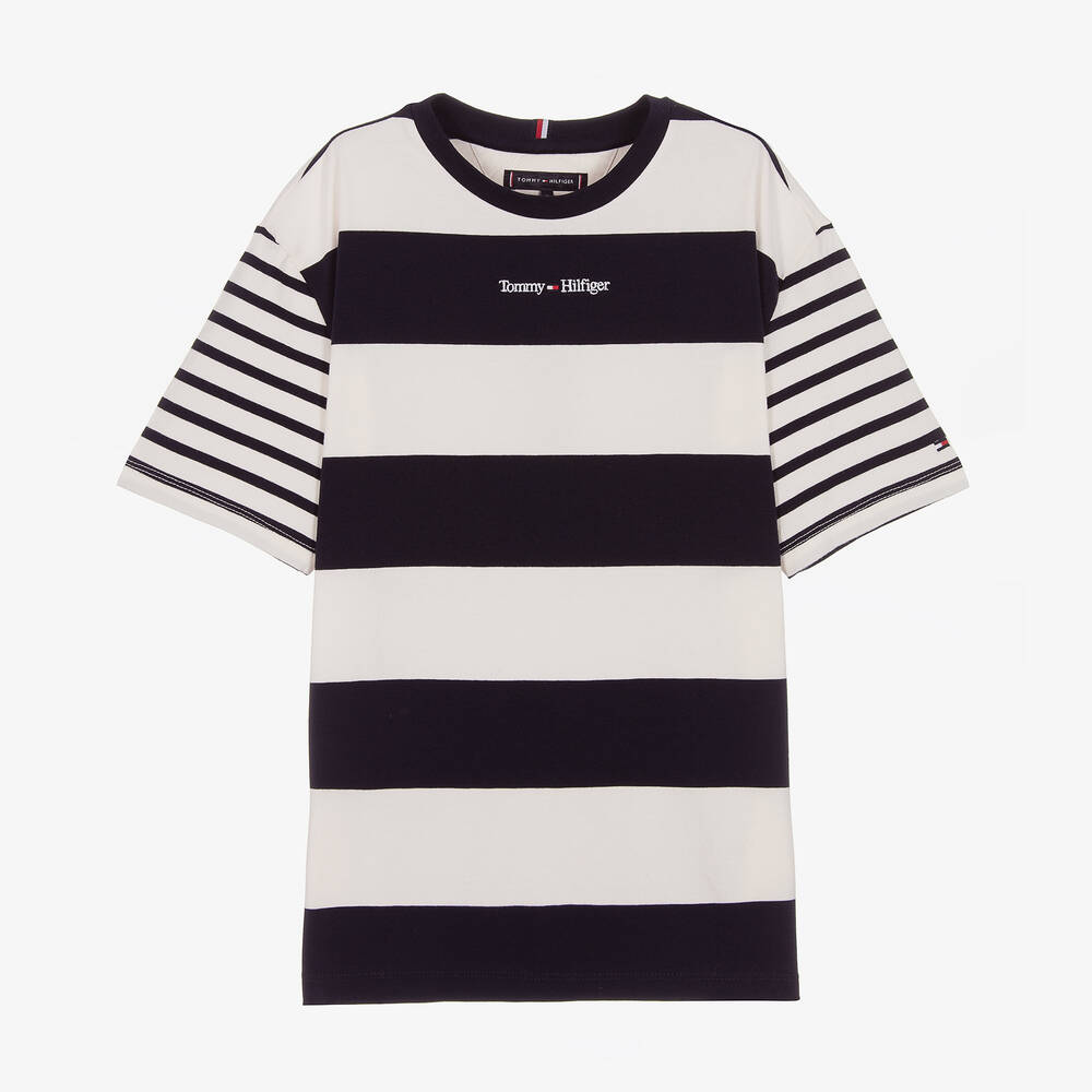 Tommy Hilfiger Teen Boys Blue Striped Cotton T Shirt