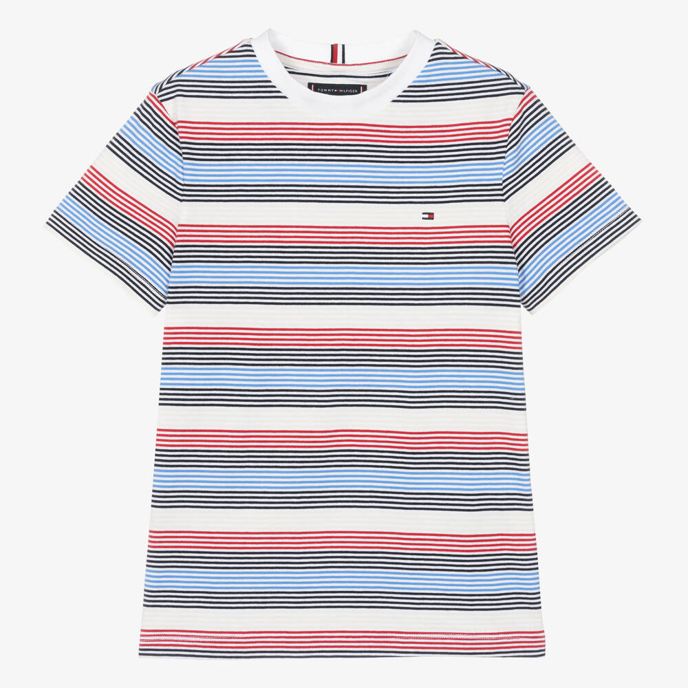 Tommy Hilfiger-Teen Boys Blue Striped Cotton T-Shirt | Childrensalon Outlet