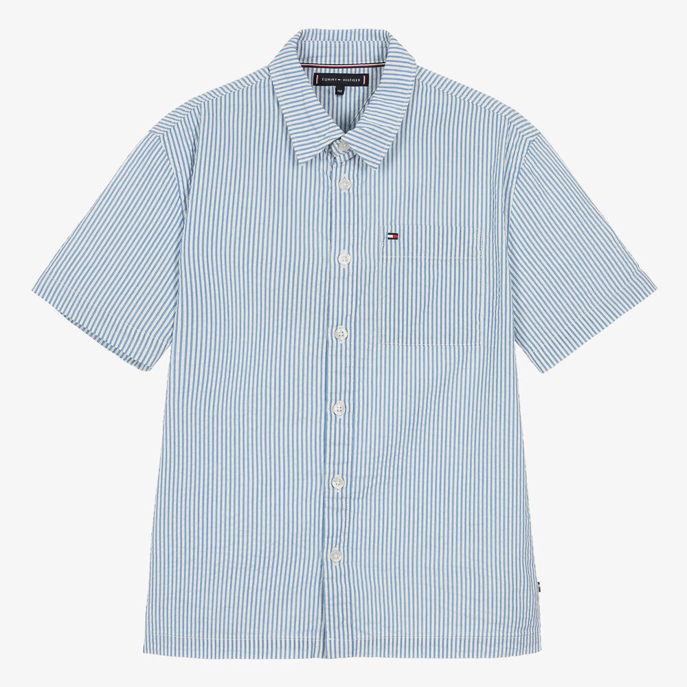 Tommy Hilfiger-Teen Boys Blue Striped Seersucker Shirt | Childrensalon Outlet
