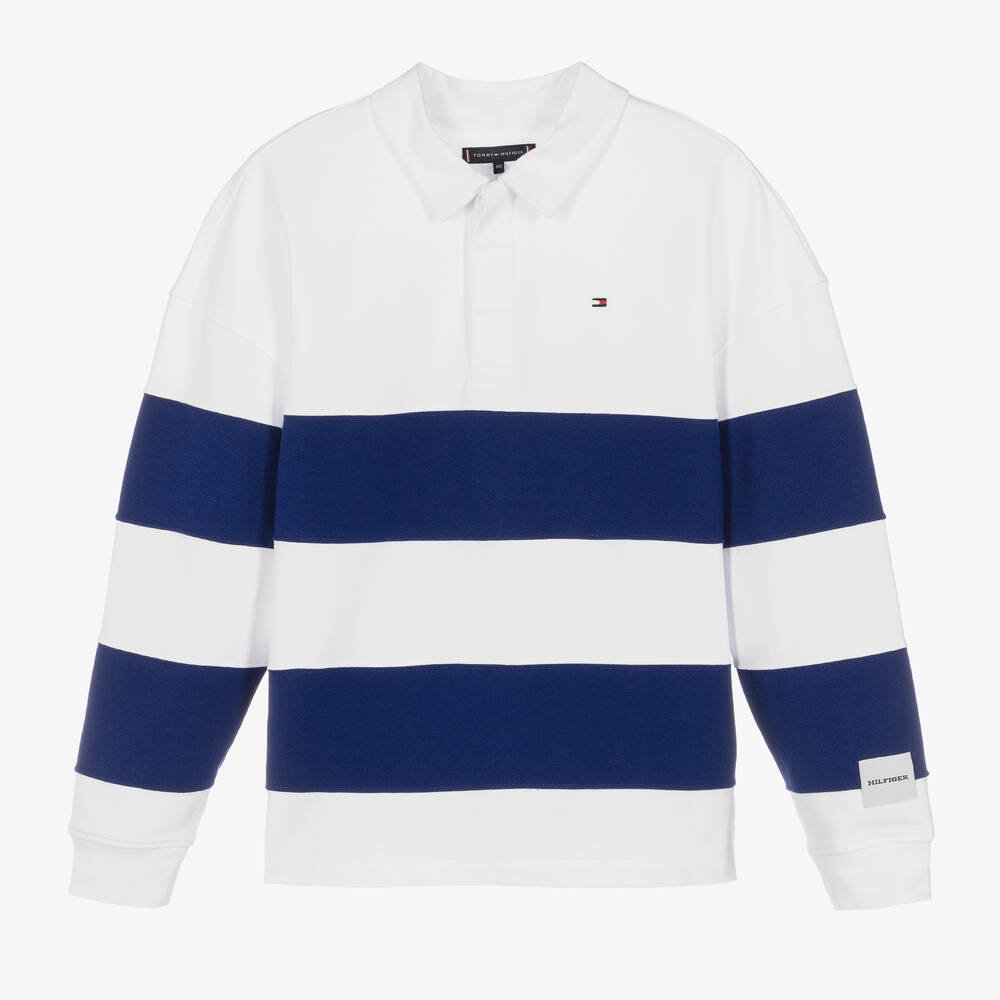 Tommy Hilfiger - Teen Boys Blue & White Rugby Polo Shirt | Childrensalon