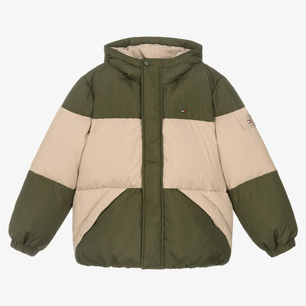 Tommy Hilfiger - Daunen-Steppjacke in Grün und Beige | Childrensalon