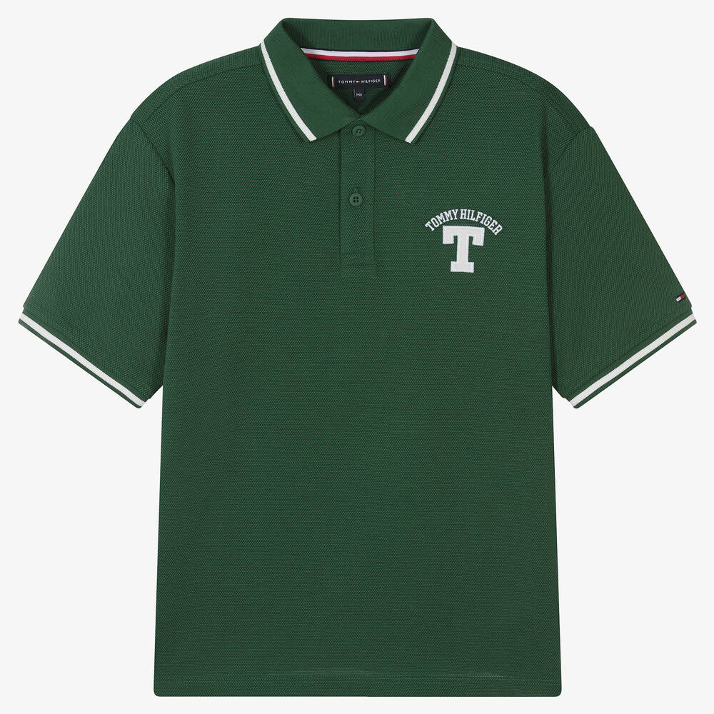 Tommy Hilfiger - Polo universitaire vert en coton | Childrensalon