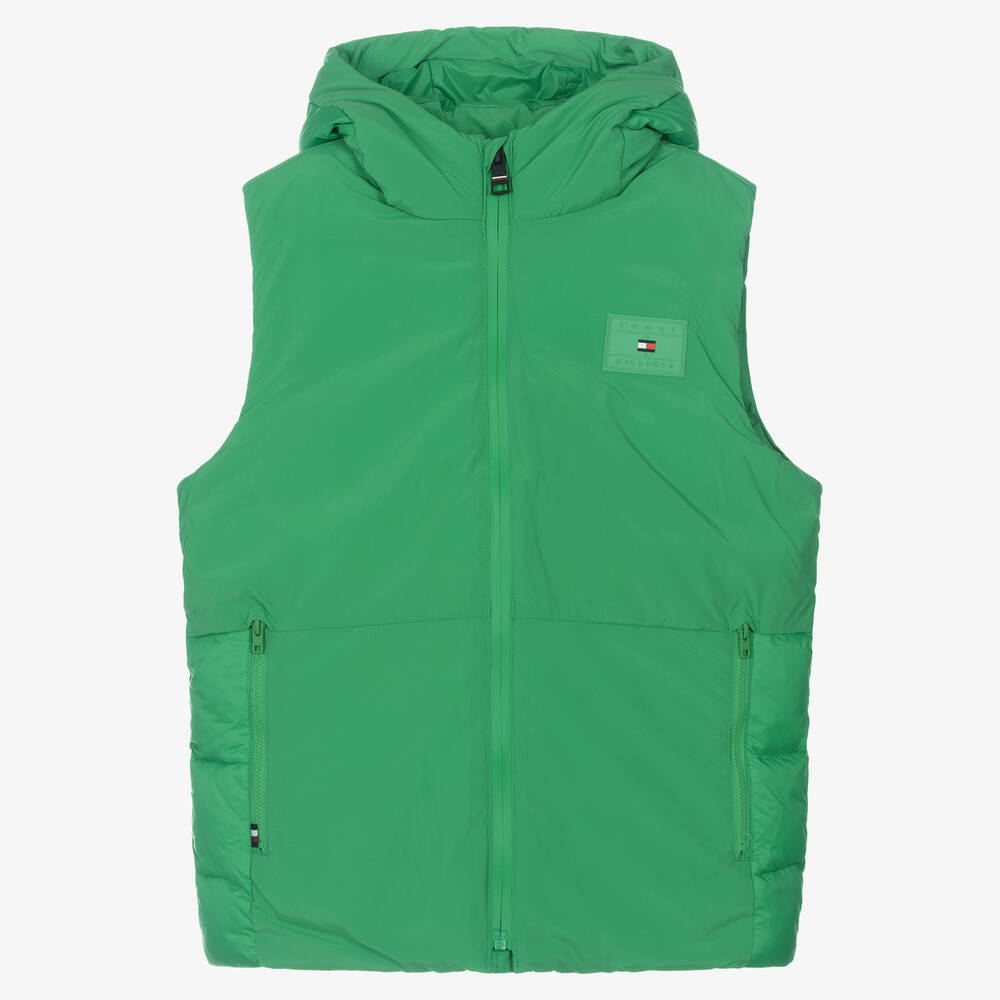 Tommy Hilfiger - Teen Boys Green Flag Patch Padded Gilet | Childrensalon