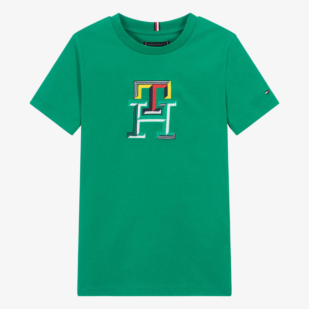 Tommy Hilfiger-Teen Boys Green Monogram Cotton T-Shirt | Childrensalon Outlet