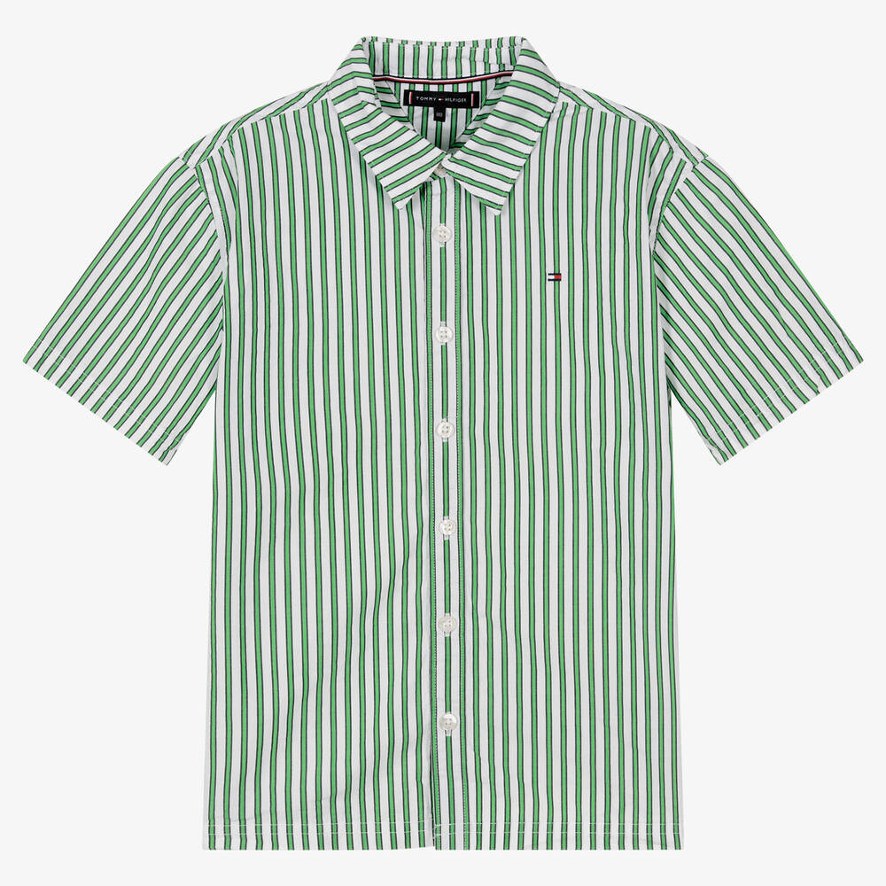 Tommy Hilfiger - Chemise verte rayée ado garçon | Childrensalon