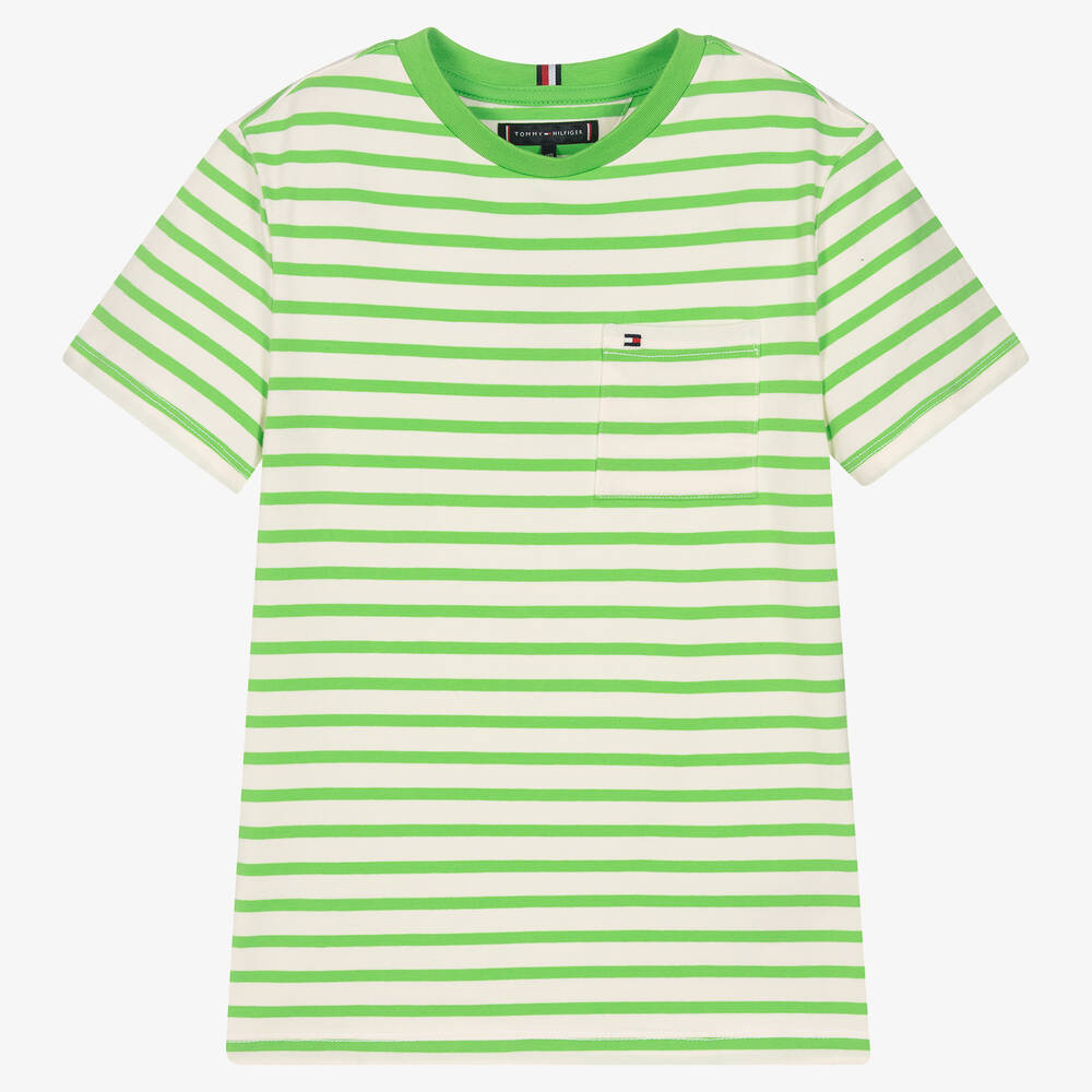 Tommy Hilfiger - T-shirt vert et blanc rayé ado | Childrensalon