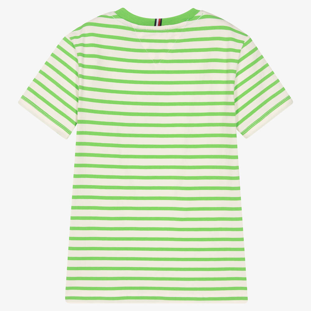 Tommy Hilfiger-Teen Boys Green & White Striped T-Shirt | Childrensalon Outlet
