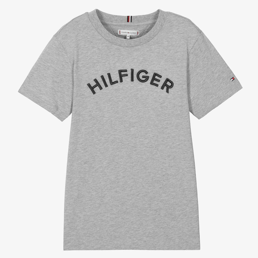 Tommy Hilfiger-Teen Boys Grey Cotton Logo T-Shirt | Childrensalon Outlet